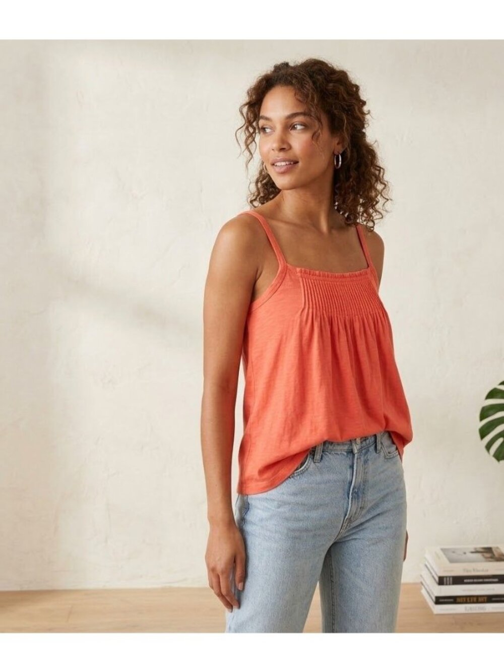 Deletta Coral Sleeveless Smocked Cotton Tank Top Size S Made In Portugal